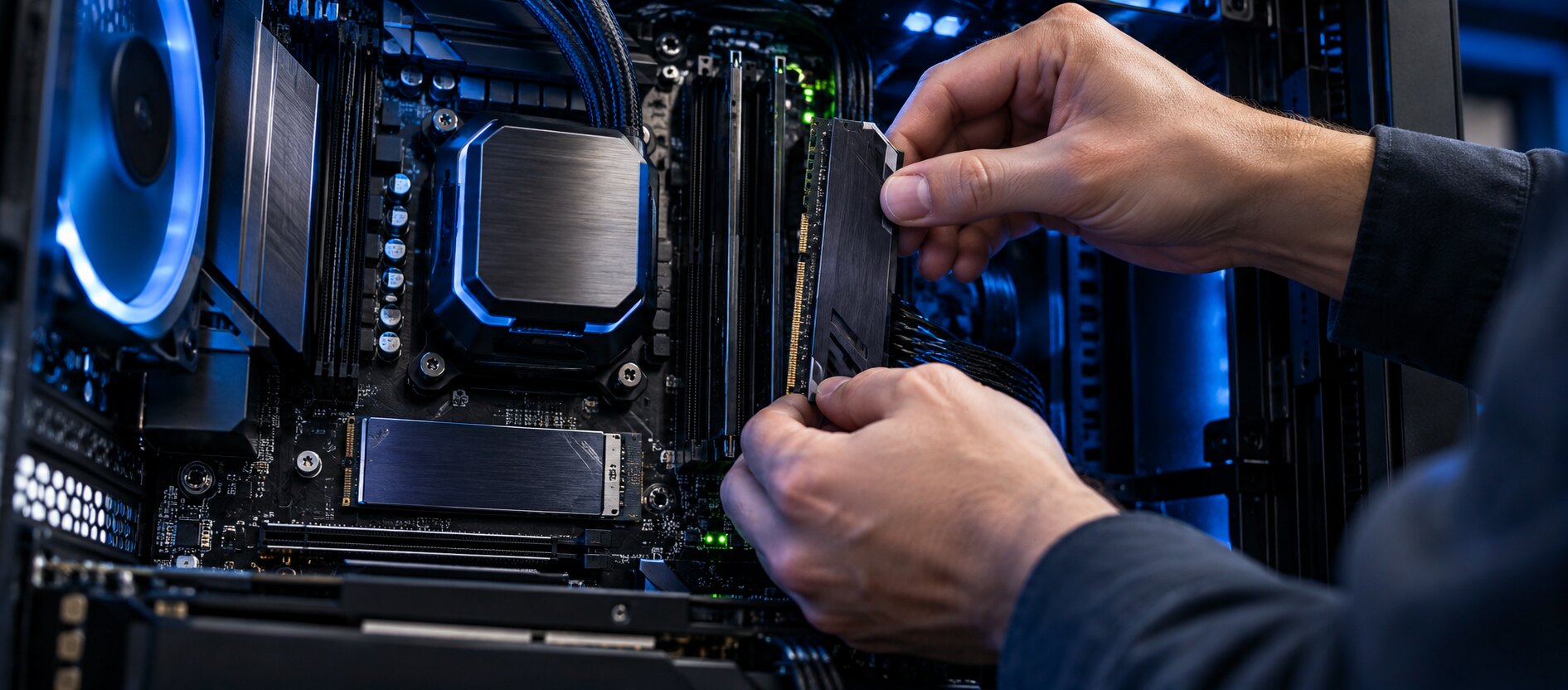 Desktop PC with blue fans